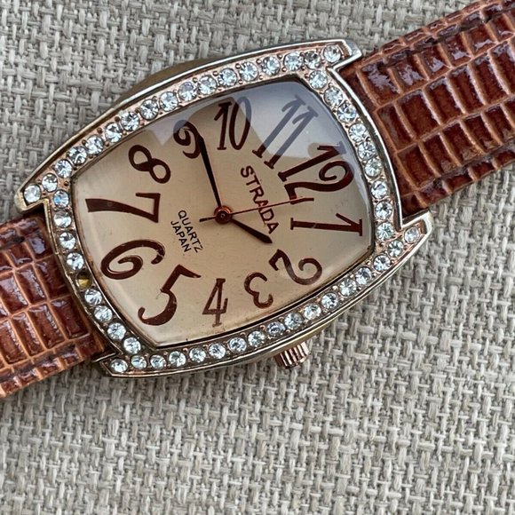 Strada Ldies Wristwatch Brown Leather Band Japan Quartz Movement - Picture 7 of 12